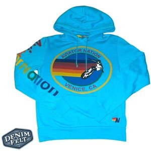 Aviator Nation Unisex Neon Blue Venice, CA Graphic Logo Hoodie/Pullover | EUC🩵